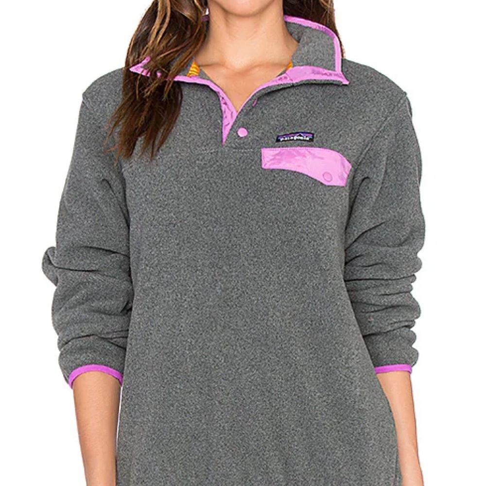 Patagonia Gray and Pink Boxy Polo Sweatshirt